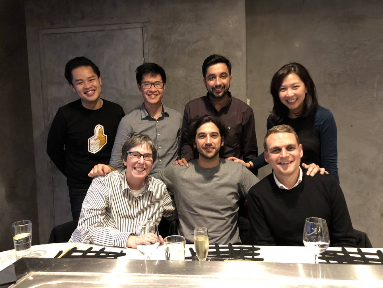 The Navi Leadership Team Top row (from left to right) Thai Nguyen Le (Product Development Analyst) and Co-founders: Shing Yue Sheung , Mubin Yousuf , Wei Sue. Bottom row (from left to right) Dr. Christiane Theda, Brad Bergmann, and Alex Newton